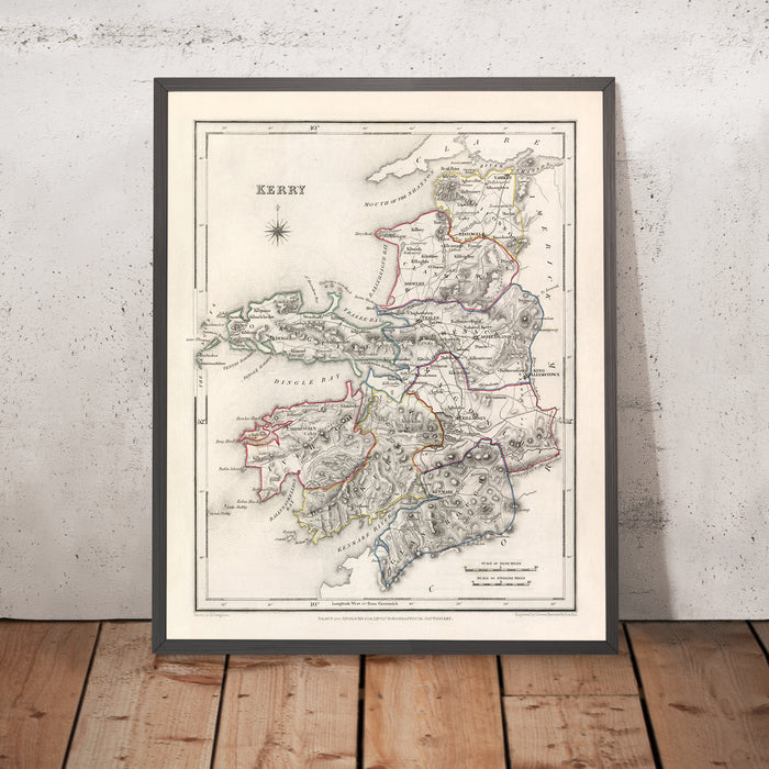 Old Map of County Kerry by Samuel Lewis, 1844: Tralee, Killarney, Dingle, Kenmare, and Listowel