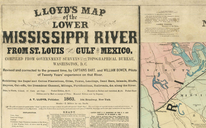 Old Map of the Mississippi River, 1863 by JT Floyd - Strip Map From St Louis to Gulf of Mexico