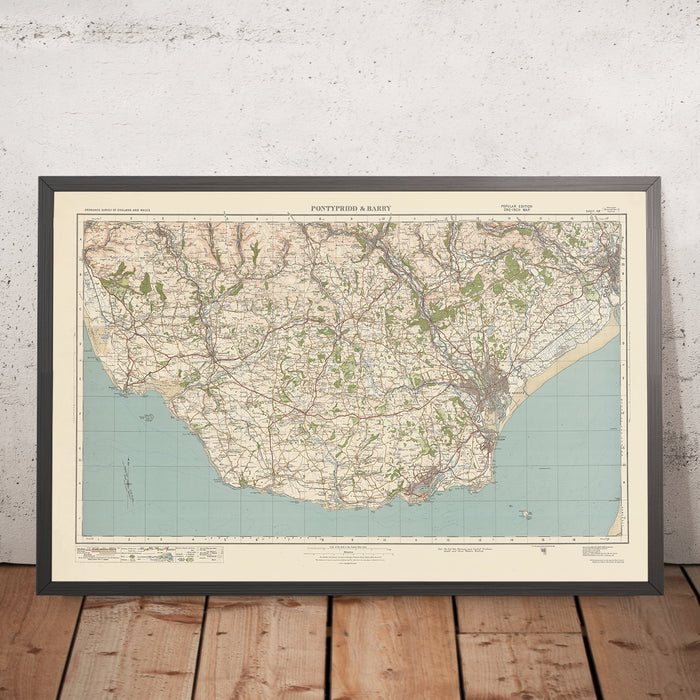 Old Ordnance Survey Map, Sheet 109 - Pontypridd & Barry, 1925: Cardiff, Bridgend, Porthcawl, Newport, and Caerphilly