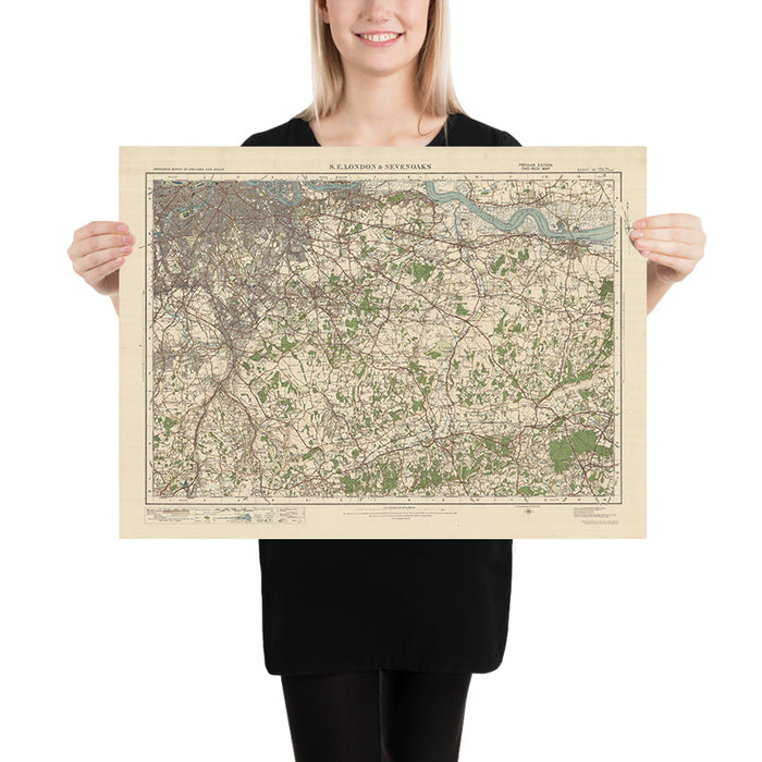 Old Ordnance Survey Map, Sheet 115 - S.E. London & Sevenoaks, 1925: Croydon, Bromley, Dartford, Gravesend, Caterham