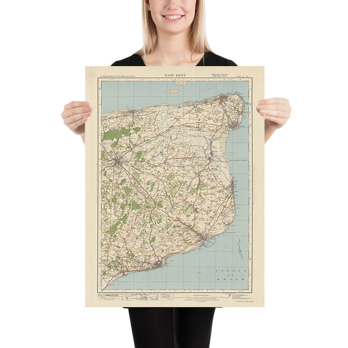 Old Ordnance Survey Map, Sheet 117 - East Kent, 1925: Canterbury, Dover, Folkestone, Broadstairs, Kent Downs AONB