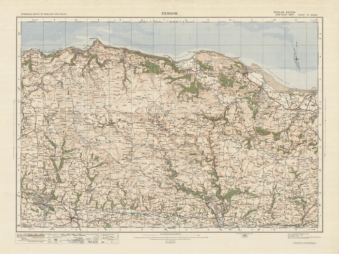 Old Ordnance Survey Map, Sheet 119 - Exmoor, 1925: Minehead, South Molton, Dunster, Watchet, Foreland Point