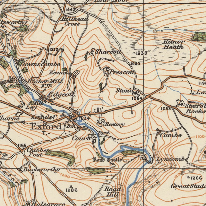 Old Ordnance Survey Map, Sheet 119 - Exmoor, 1925: Minehead, South Molton, Dunster, Watchet, Foreland Point – centre detail crop