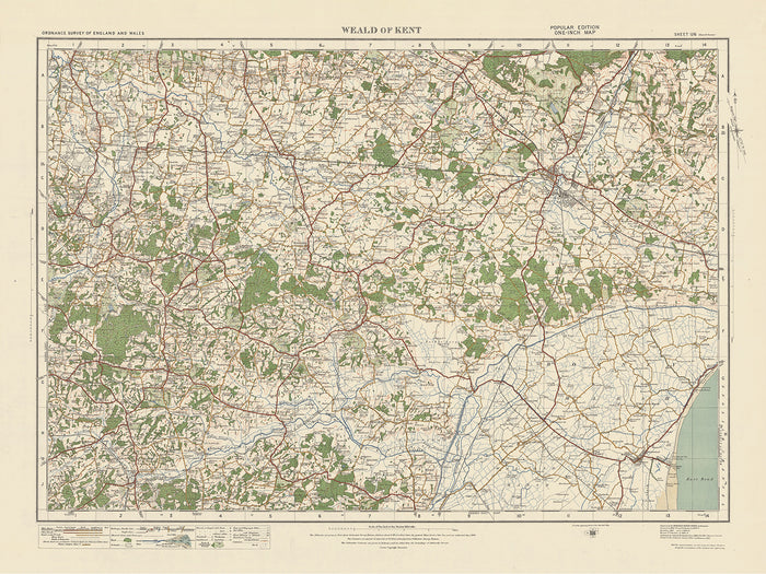 Old Ordnance Survey Map, Sheet 126 - Weald of Kent, 1925: Ashford, New Romney, Tenterden, Cranbrook, High Weald AONB