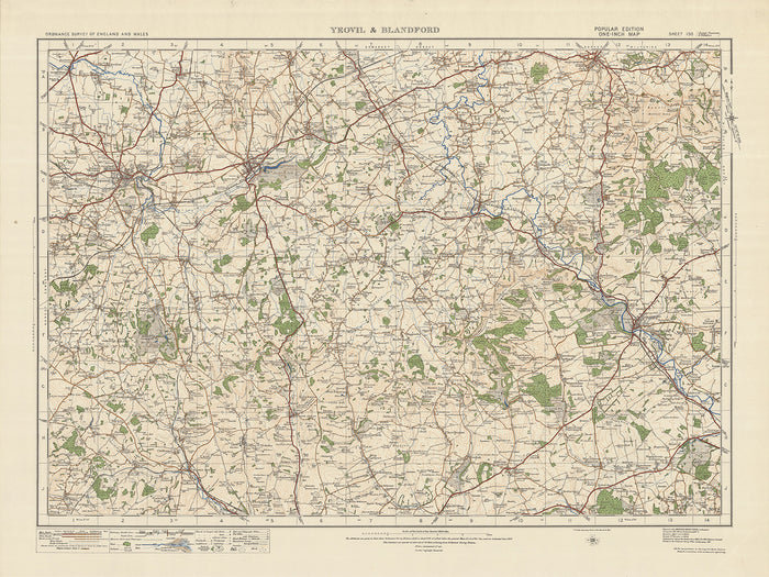 Old Ordnance Survey Map, Sheet 130 - Yeovil & Blandford, 1925: Sherborne, Shaftesbury, Ilchester, Maiden Newton, Dorset AONB