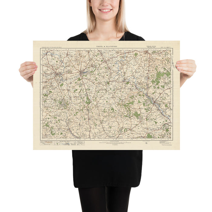 Old Ordnance Survey Map, Sheet 130 - Yeovil & Blandford, 1925: Sherborne, Shaftesbury, Ilchester, Maiden Newton, Dorset AONB