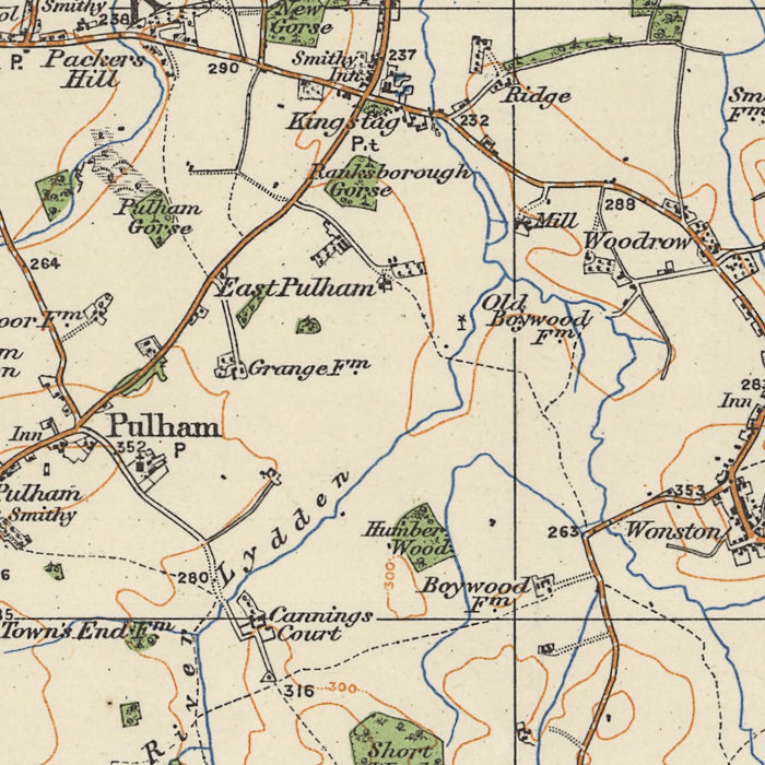 Old Ordnance Survey Map, Sheet 130 - Yeovil & Blandford, 1925: Sherborne, Shaftesbury, Ilchester, Maiden Newton, Dorset AONB – centre detail crop