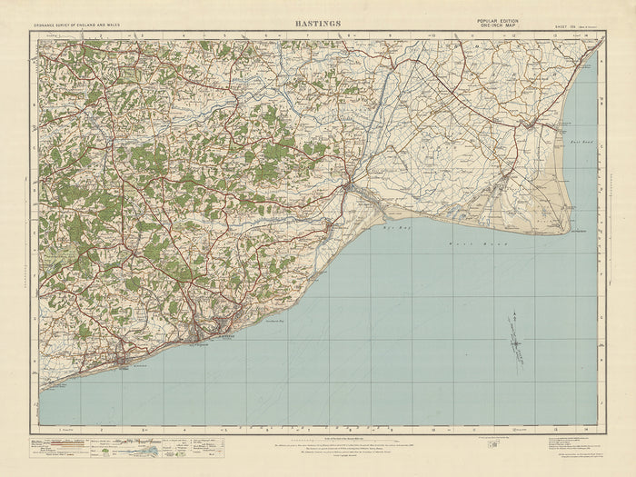 Old Ordnance Survey Map, Sheet 135 - Hastings, 1925: Bexhill, Rye, Battle, Lydd, High Weald AONB