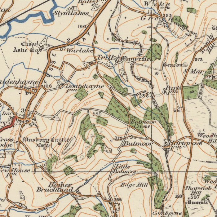 Old Ordnance Survey Map, Sheet 139 - Sidmouth & Bridport, 1925: Seaton, Honiton, Lyme Regis, Axminster, East Devon AONB – centre detail crop