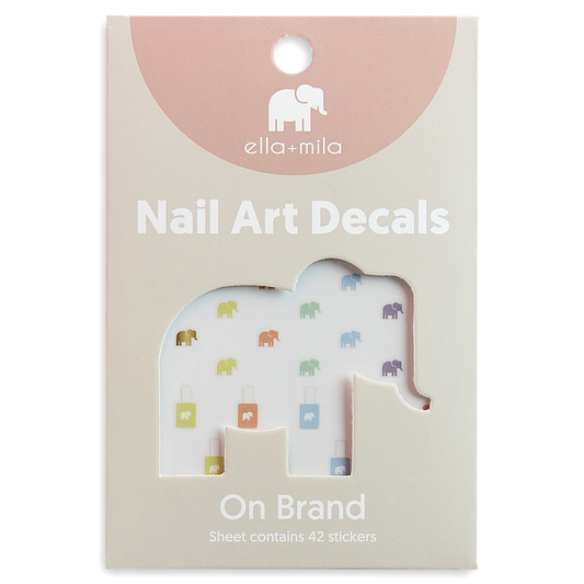 On Brand elephant and polish bottle nail art decals in packaging – ella+mila