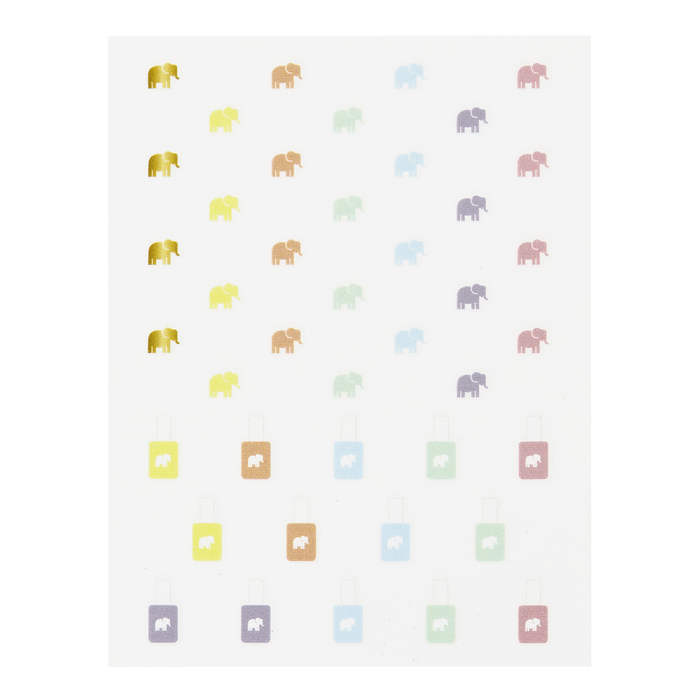 On Brand decal sheet: pastel elephants and nail polish bottles