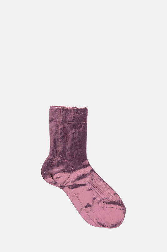 Maria La Rosa One Ribbed Laminated Socks Bordeaux.