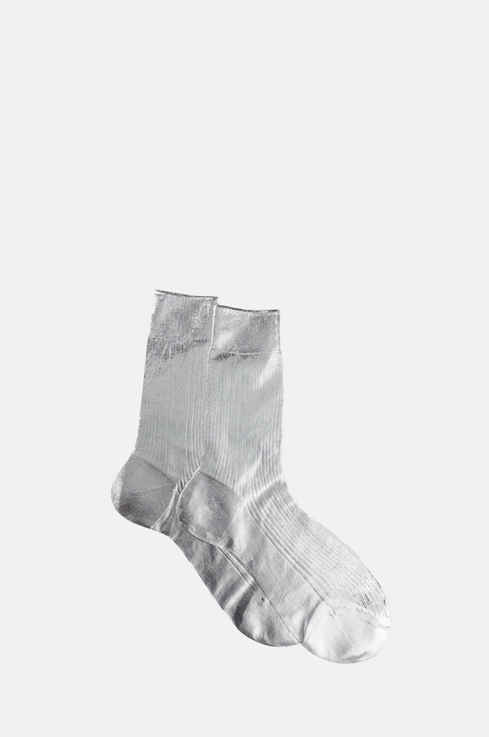 Maria La Rosa One Ribbed Laminated Socks Silver.
