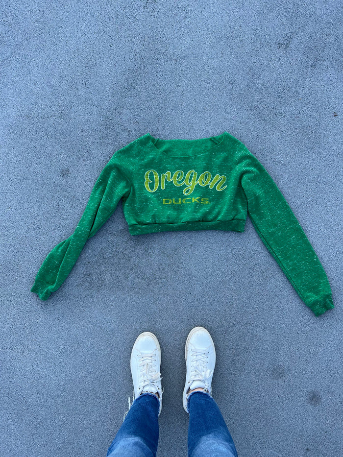 Oregon Ducks off the shoulder extra cropped crewneck
