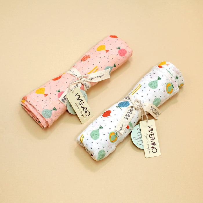 Organic Muslin Swaddle Blanket - Veggie Salad