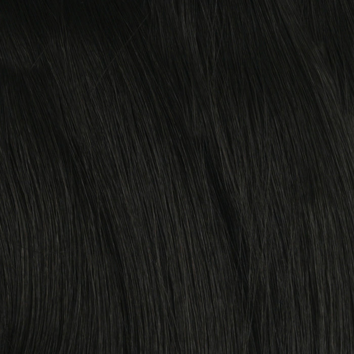 SHAKE N GO 18 inch yaky straight clip in hair extensions in natural jet black close up texture