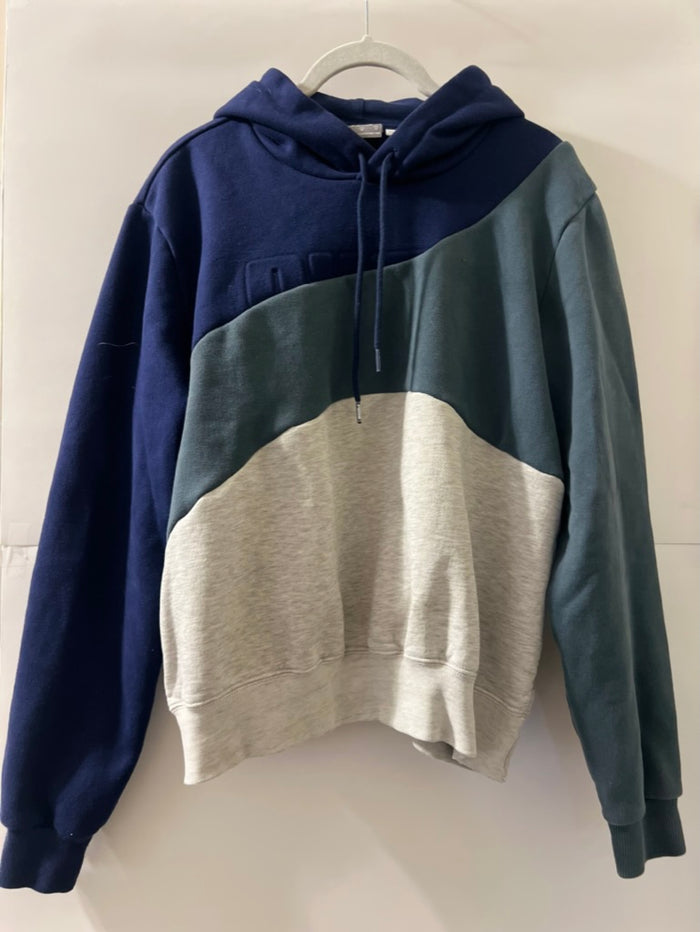 patchwork hoodie green blue grey