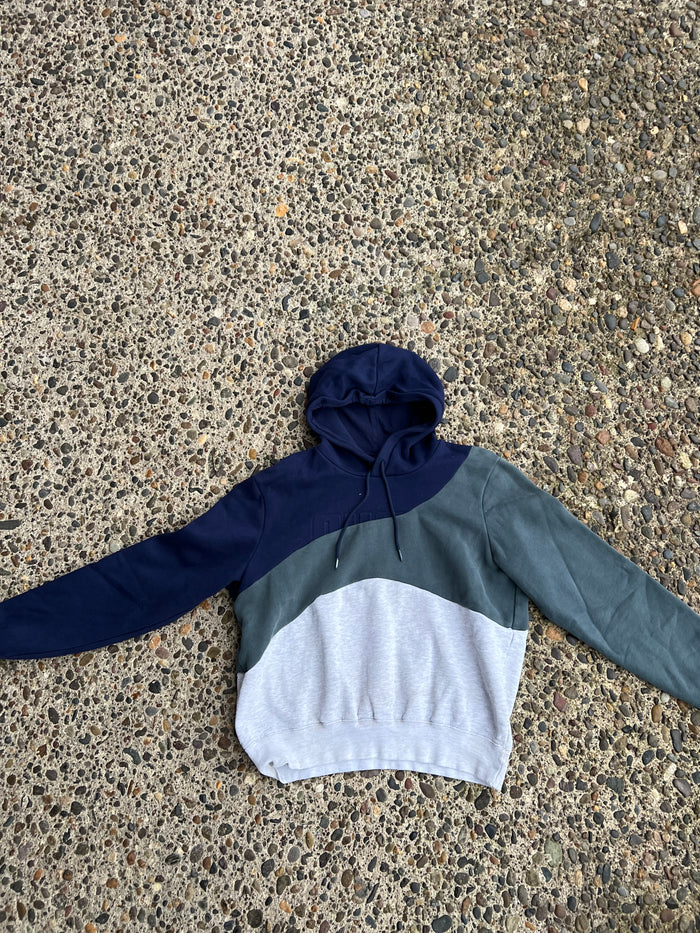 patchwork hoodie green blue grey