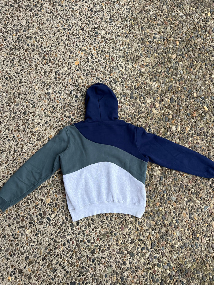 patchwork hoodie green blue grey