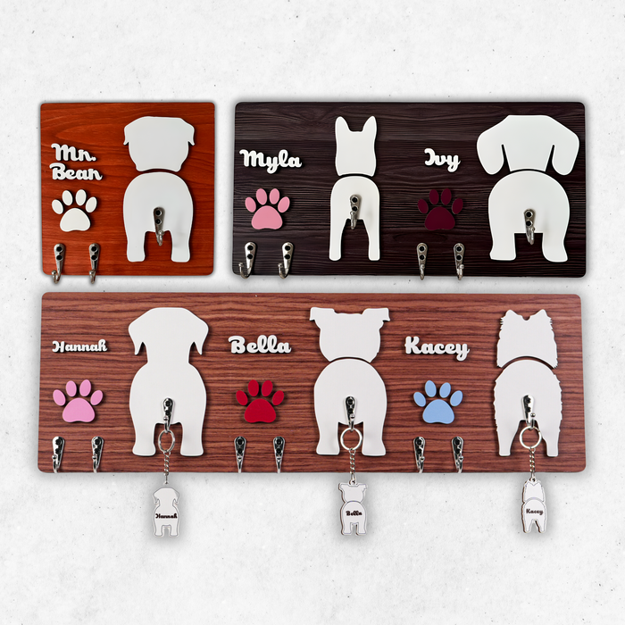 Personalized 2 Layers Wooden Dog Leash Key Hanger Gift For Dog Lover