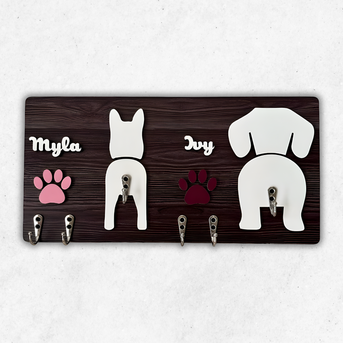 Personalized 2 Layers Wooden Dog Leash Key Hanger Gift For Dog Lover