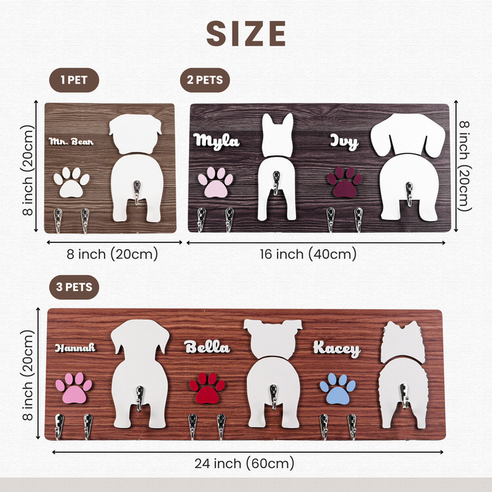 Personalized 2 Layers Wooden Dog Leash Key Hanger Gift For Dog Lover
