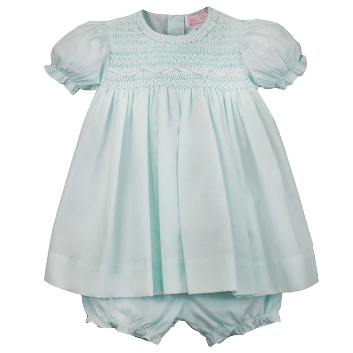 Petit Ami Mint Dress with Wavy Smocking