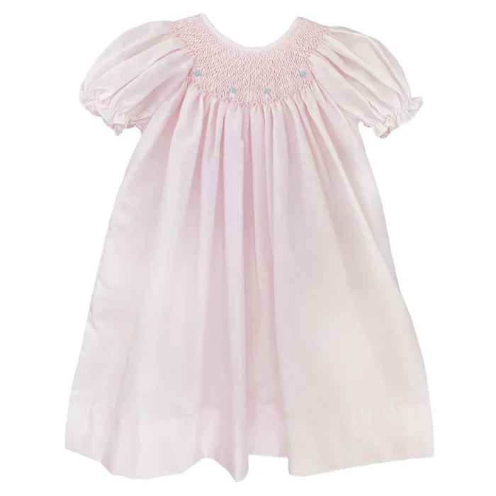 Petit Ami Smocked Daygown w/ Ragland Embroidery-Pink