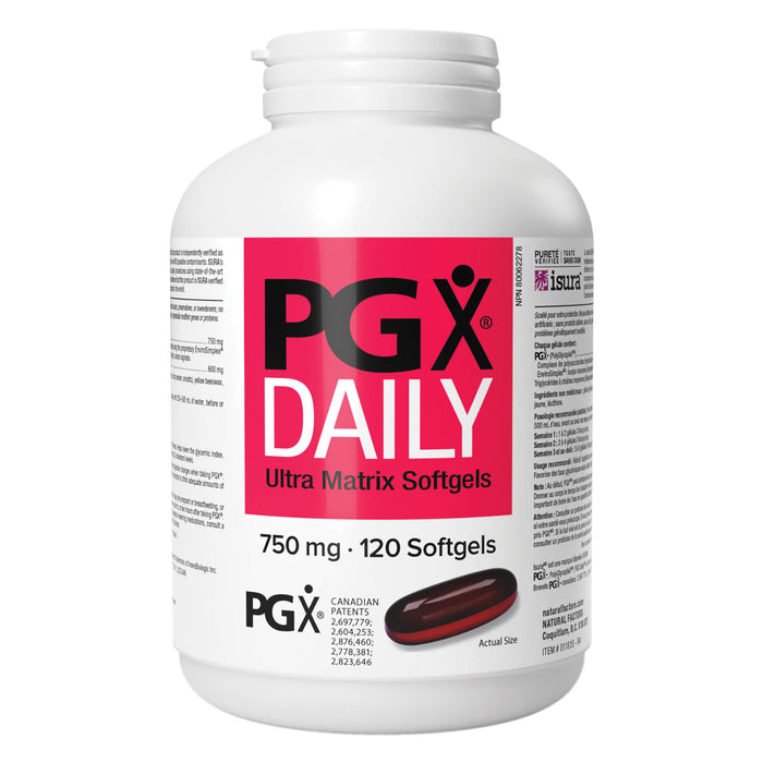 Bottle of Natural Factors PGX Daily Ultra Matrix Softgels 750mg 120Softgels