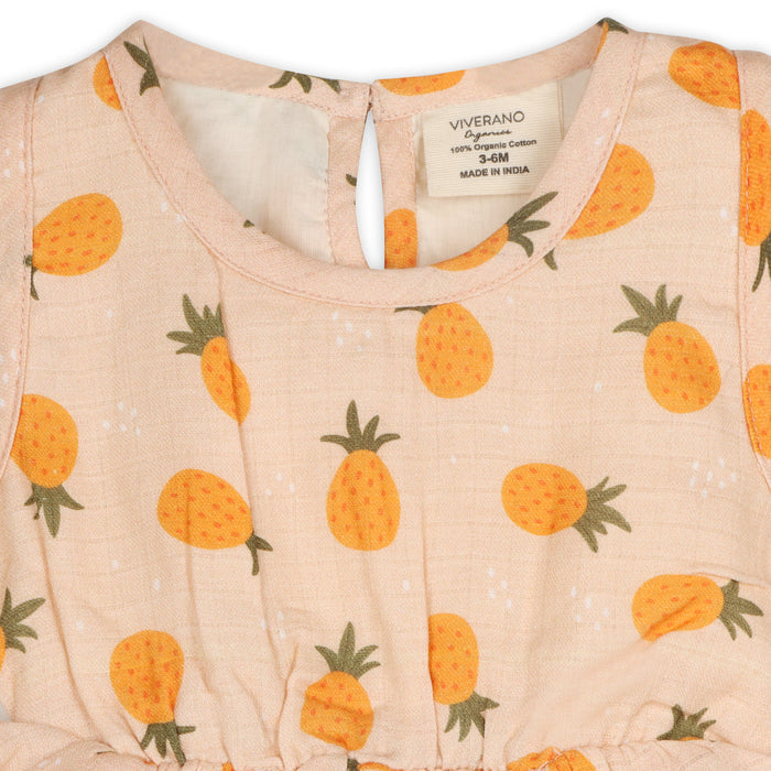 Pineapple 3 Tier Ruffle Short Baby Romper+Headband (Organic Muslin)