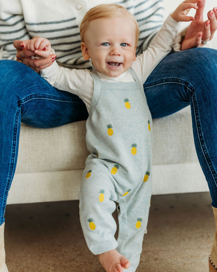 Pineapple Embroidered Baby Overall & Bodysuit Set (Organic Cotton) Lifestyle Model