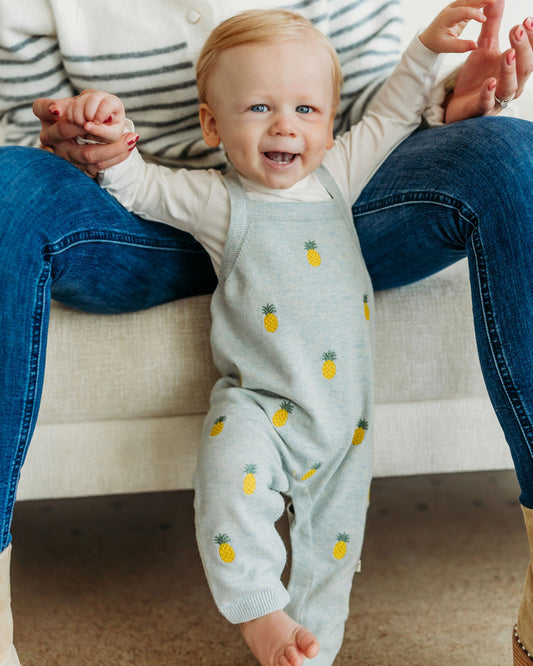 Pineapple Embroidered Baby Overall & Bodysuit Set (Organic Cotton) Lifestyle Model