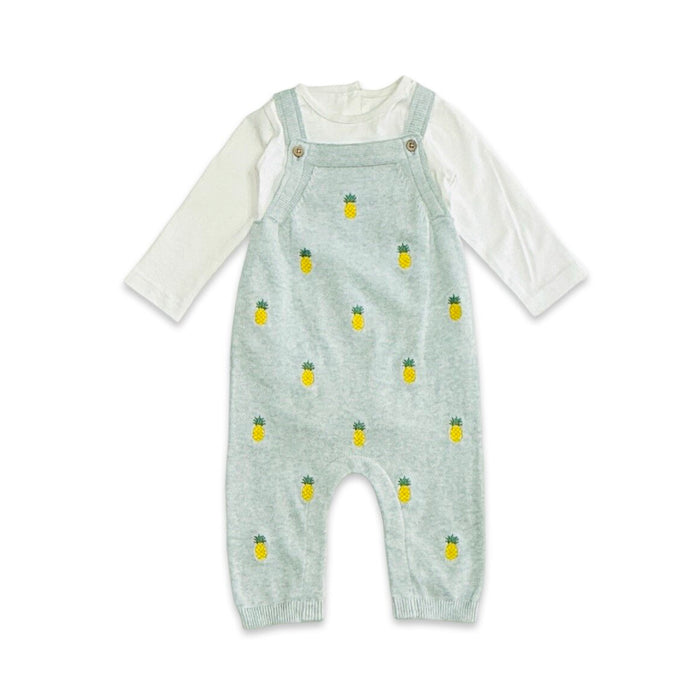 Pineapple Embroidered Baby Overall & Bodysuit Set (Organic Cotton) Front