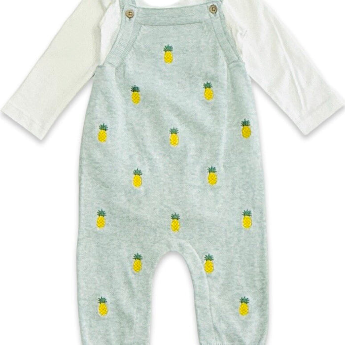 Pineapple Embroidered Baby Overall & Bodysuit Set (Organic Cotton) Detail