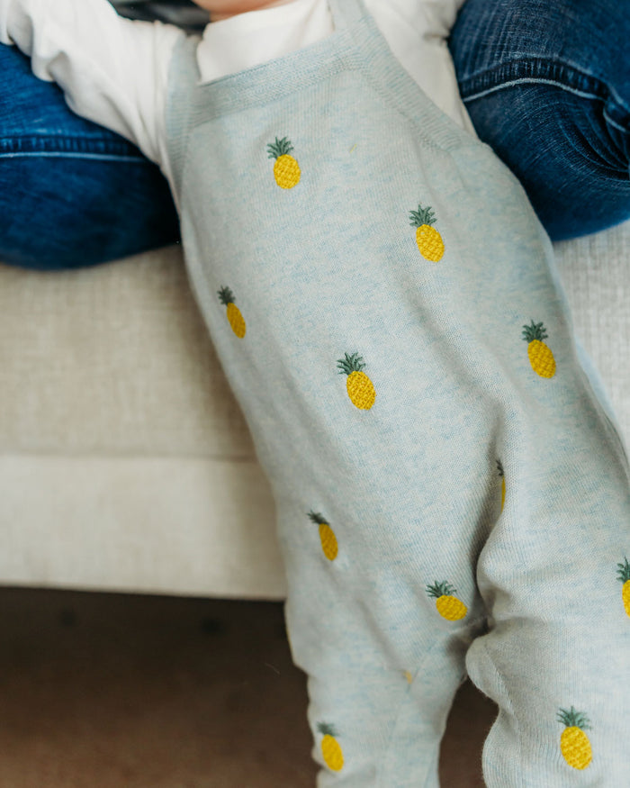 Pineapple Embroidered Baby Overall & Bodysuit Set (Organic Cotton) Embroidery Detail