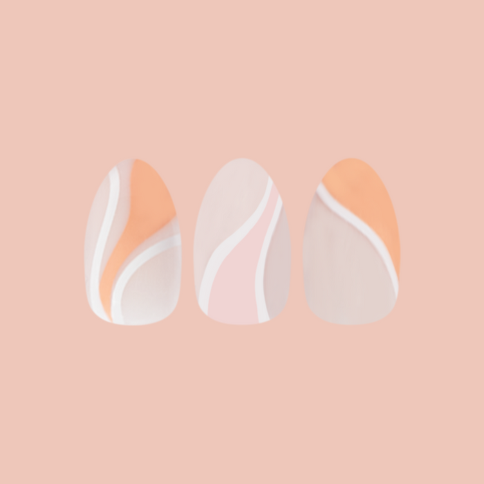 Pink Swirl Mixed Pack - Press-On | Medium | Almond with neutral base and flowing pink and white swirl design for at-home mani