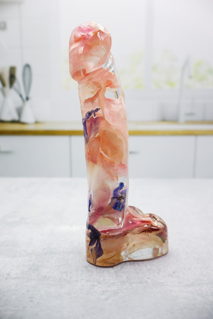 Pink flower petal penis made of epoxy resin dildo