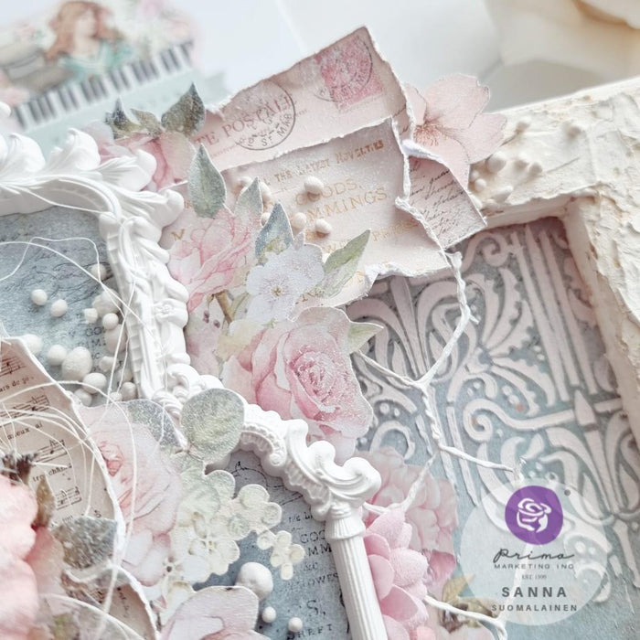 Prima Marketing - Double-Sided Paper Pad 8"X8" 32/Pkg - French Blue. A sweet melody, a vintage poem on a worn piece of paper, an endearing note handwritten into a journal. Available at Embellish Away located in Bowmanville Ontario Canada. Example by brand ambassador.