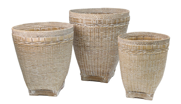 Rattan Baskets, White, S/3