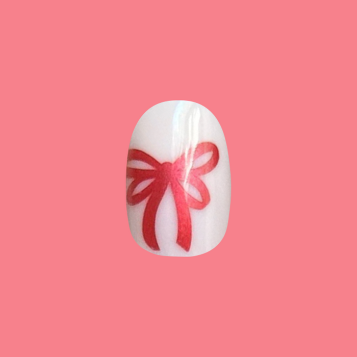 Red Chrome Bows - Tab Press-On | Short | Round