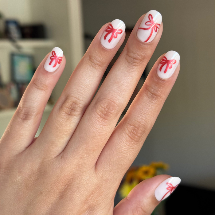 Red Chrome Bows - Tab Press-On | Short | Round