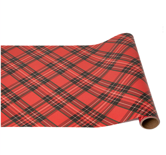 red plaid: paper table runner