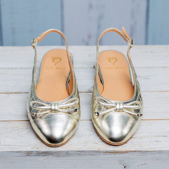 Ritz: Gold Quilted Leather Shoes Sole Bliss