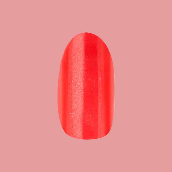 Rodeo Queen - Press-On | Medium | Oval false nail in bright pinky-red with silver shimmer for easy at home mani
