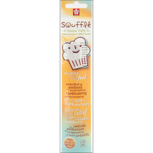 Sakura - Gelly Roll Souffle Opaque Puffy Ink Pens - 2 Pack - White. SAKURA-Souffle Opaque Puffy Ink Pens. These fun pens create writing that you can feel! Available at Embellish Away located in Bowmanville Ontario Canada.