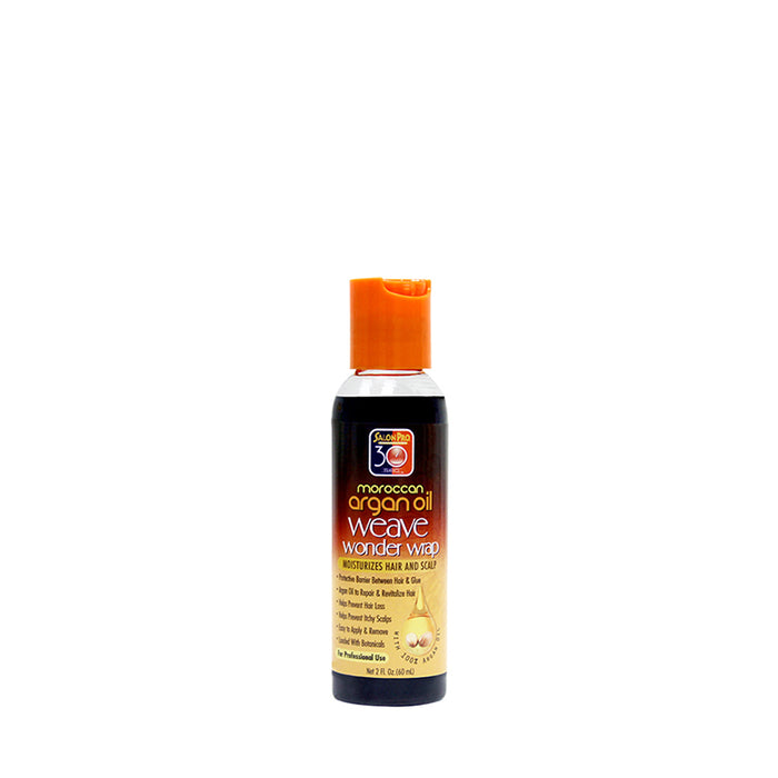 Salon Pro Weave Wonder Wrap Dark bottle of Moroccan argan oil treatment for weaves and extensions