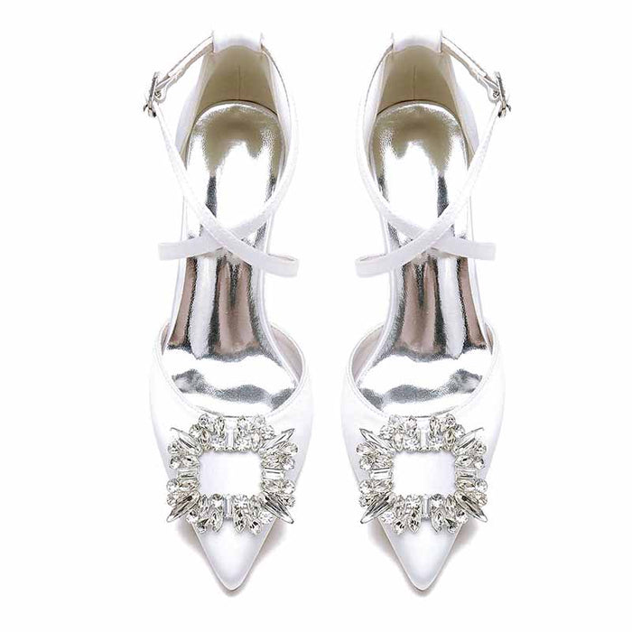 S&DCo. satin block heel bridal shoes with elegant crystal embellishments for weddings