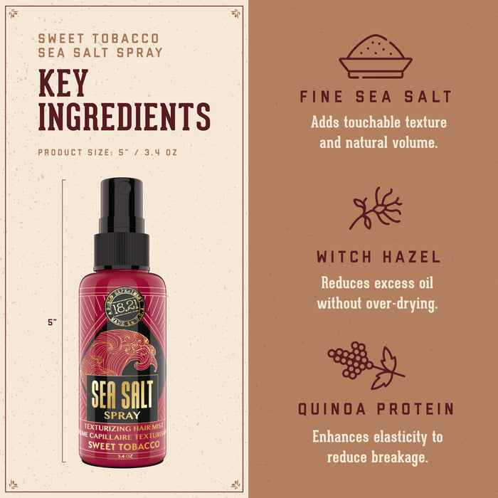 Sea Salt Spray key ingredients - fine sea salt, witch hazel and quinoa protein