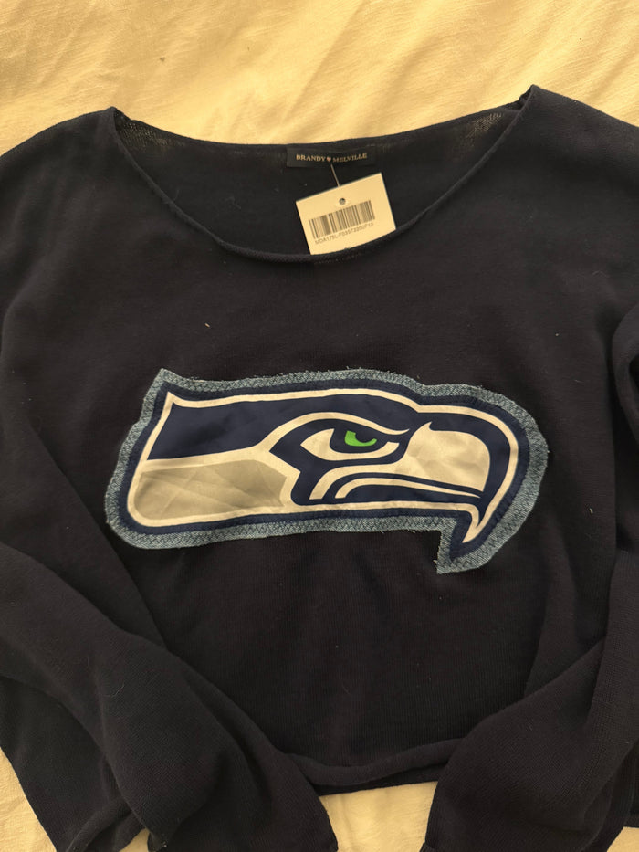 navy sweater with seahawks logo
