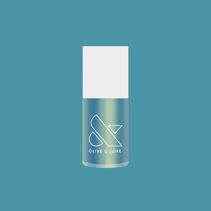 Sequin Everything nail polish bottle with sheer blue iridescent finish for a shimmering at-home mani or manicure.